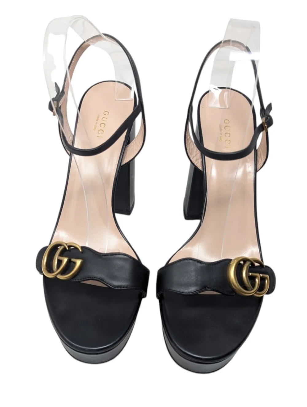 Gucci Marmont Black Platform Scalloped Double GG Dress Up Evening Sandal EU 41.5